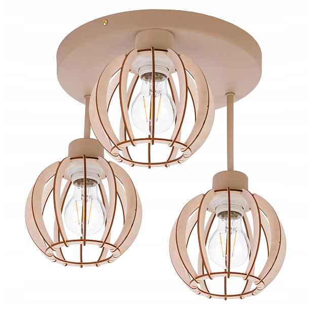Závěsná Stropní Lampa Stropní Svítidlo Pevný Lustr 3 E27 Kašmír béžová stínidlo Dřevo
