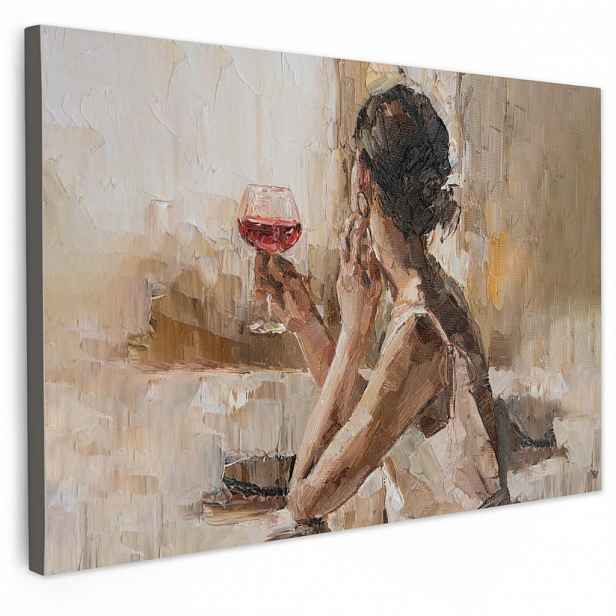 MuchoWow OBRAZ NA PLÁTNĚ Olejomalba - Žena - Víno 60x40 cm