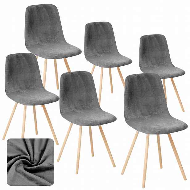 Sada 6 Ks Potah Na Skandinávské Křeslo Šedý Velur Elastický