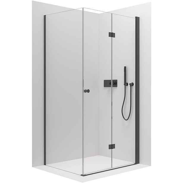 Sprchový kout Volpe L/P - 6 mm - černá matná, transparentní sklo - 80x70x190 cm - zalamovací