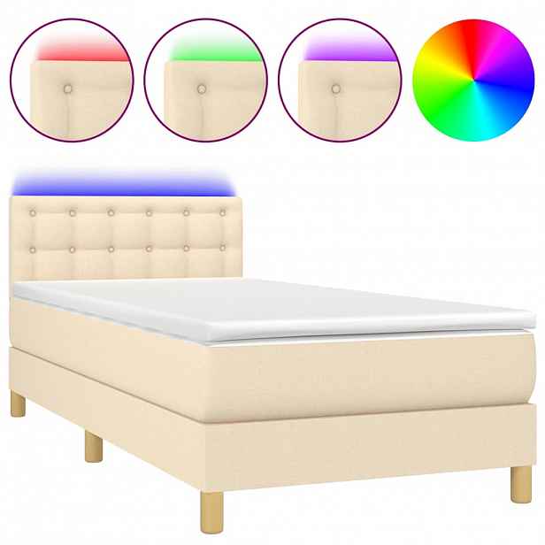 vidaXL Box spring postel s matrací a LED krémová 80 x 200 cm textil