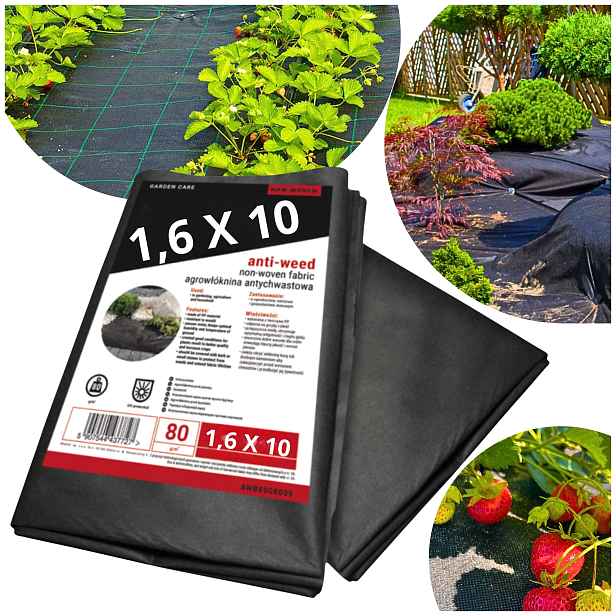 Agrotkanina 80G 1,6x10m Černá Agrotextilie Uv Ochranná rohož proti plevelu