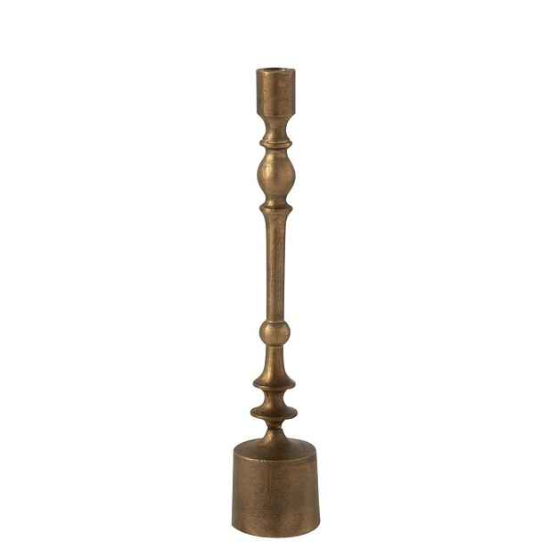Bronzový antik kovový svícen na úzkou svíčku Neu - Ø 8*41 cm J-Line by Jolipa