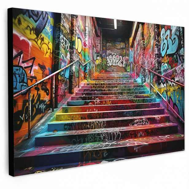 MuchoWow OBRAZ NA PLÁTNĚ Schody - Graffiti - Barvy - Umění 30x20 cm