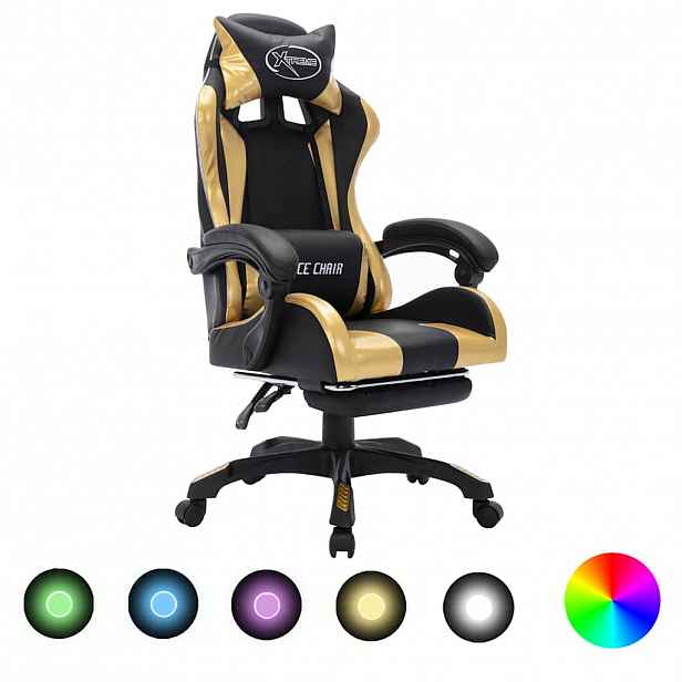 vidaXL Herní židle s RGB LED podsvícením zlato-černá umělá kůže