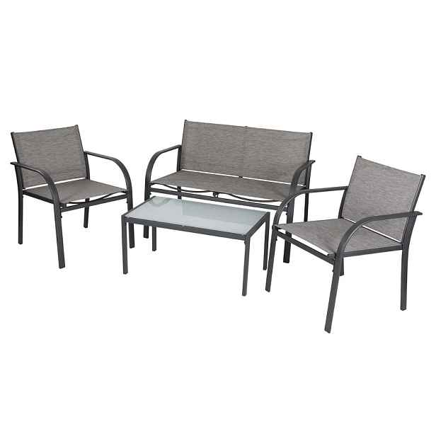 Zahradní set LOUNGE s křesly, lavicí a stolkem, šedý