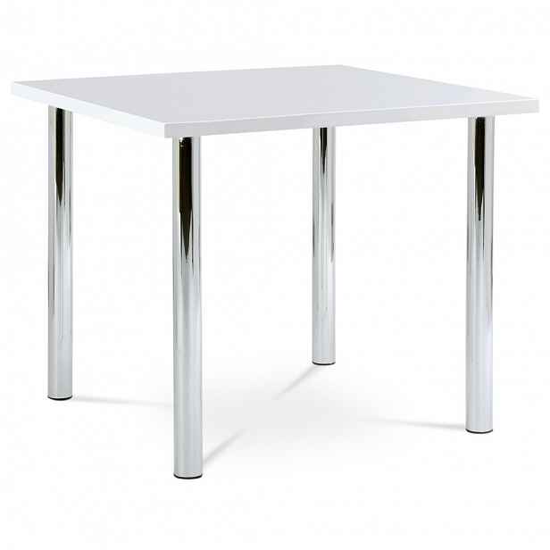 Jídelní stůl AT-1913B WT 90x90 cm, chrom / vysoký lesk bílý