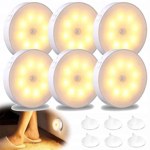 6X Bezdrátová Noční Lampa Led Senzor Pohybu Schodišťová Lampa Přilepená