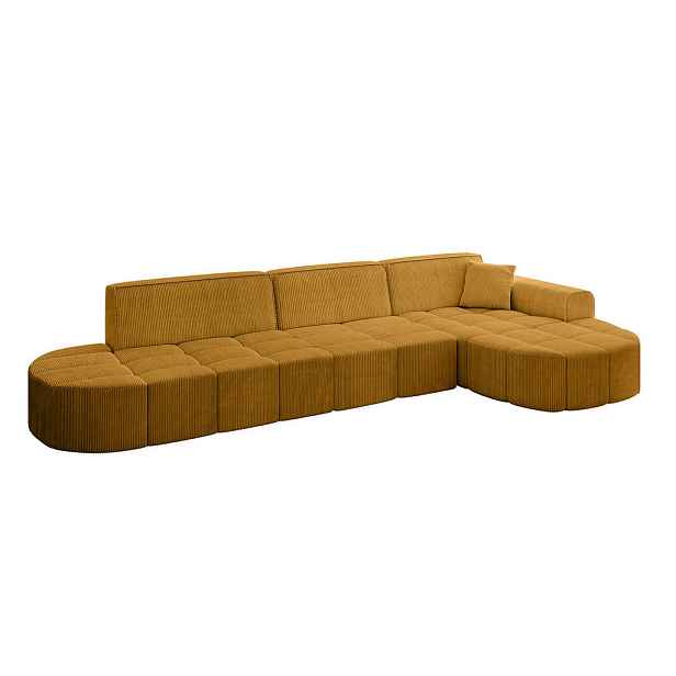 ALTDECOR ROHOVÁ SEDAČKA s otomanem, pravá LIVO-L2 337x173x79,5 Hořčicová Manšestr