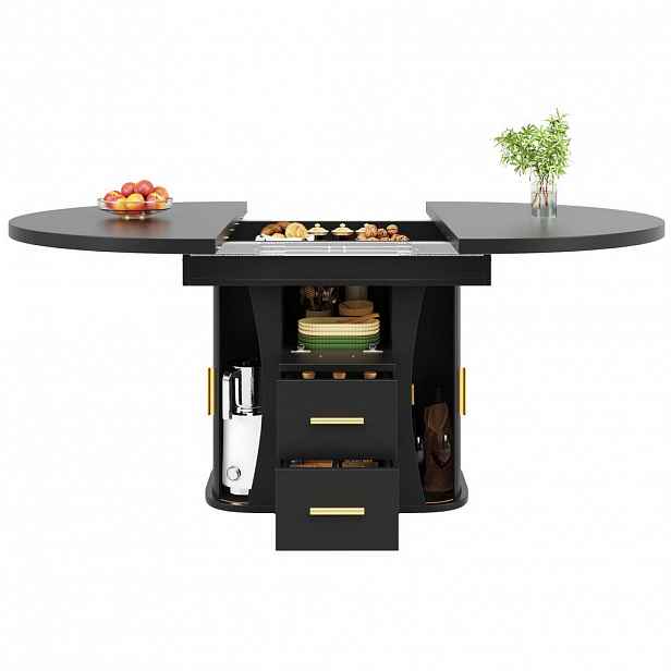 OKWISH JÍDELNÍ stůl 118-158/118/77 cm černý z MDF rozkládací