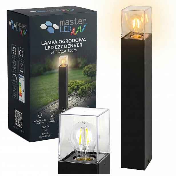 Zahradní lampa stojící sloupek 60 cm venkovní E27 Černá Led filamentová
