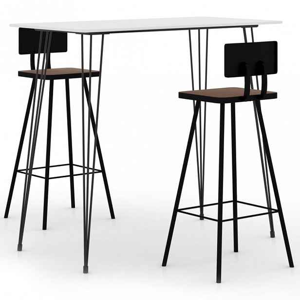 Barový set 3 ks kov / MDF Bílá / hnědá