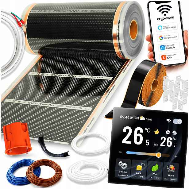 Fólie Topná Silná Sada Podlahové Vytápění 240W 6m2 Termostat Wifi