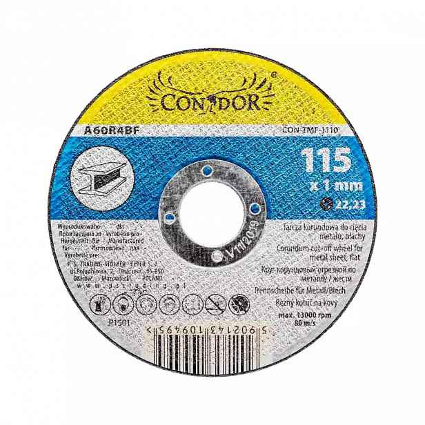 Korundový řezný kotouč na kov 115 x 1,0 mm, Condor