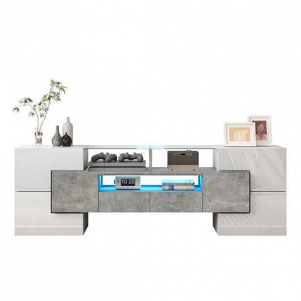 OKWISH TV stolek 145/30/51 cm bílý z dřevotřísky a MDF s LED osvětlením a lesklým povrchem