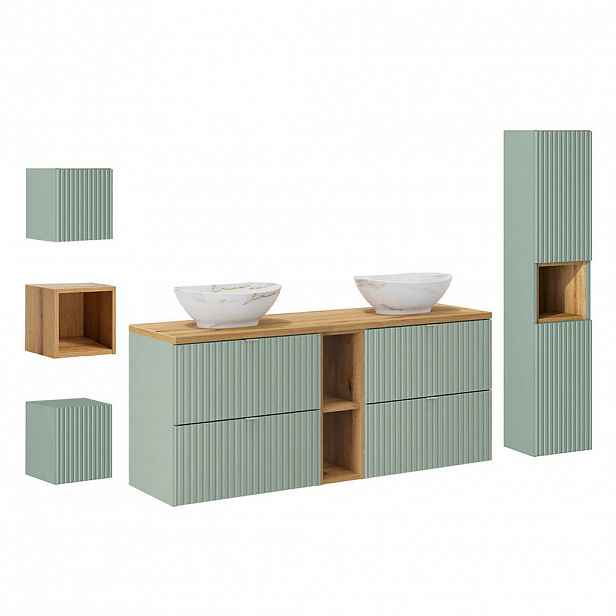 Petits-meubles KOUPELNOVÝ NÁBYTEK 140.4cm Jade 2er-Set Zelená a dřevo