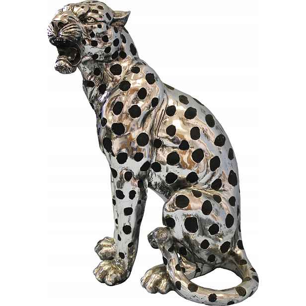 Velká figurka leoparda stříbrná černá dekorace