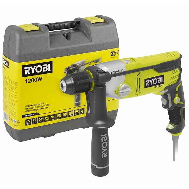 Dvoustupňová příklepová vrtačka 1200 W Led podsvícení RPD1200-K Ryobi