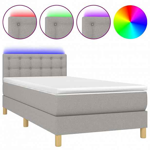vidaXL Box spring postel s matrací a LED světle šedá 90x190 cm textil
