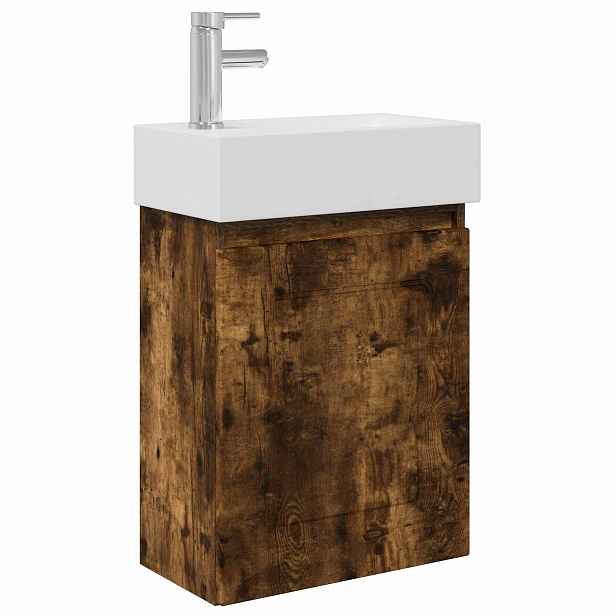 vidaXL Koupelnová skříňka s baterií Kouřový dub 45,5 x 22,5 x 84 cm