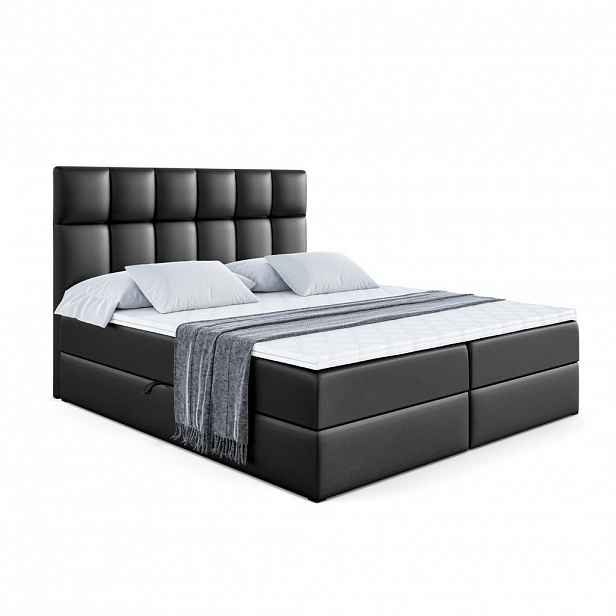 ALTDECOR AMERICKÁ postel s matrací H3 a roštem – RICAR – 200 x 200, vysoce lesklá černá