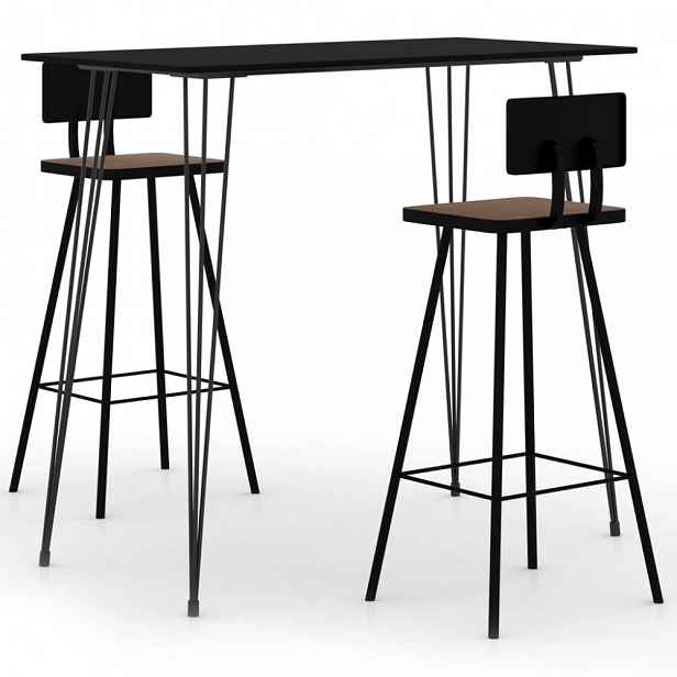 Barový set 3 ks kov / MDF Černá / hnědá