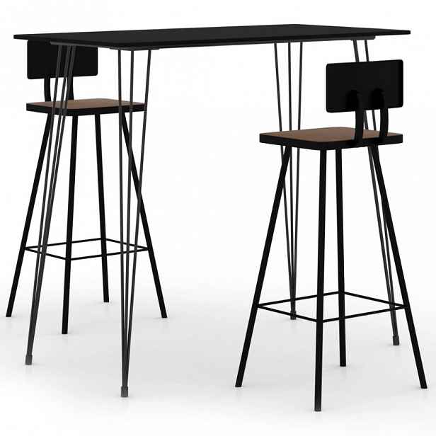 Barový set 3 ks kov / MDF Černá / hnědá