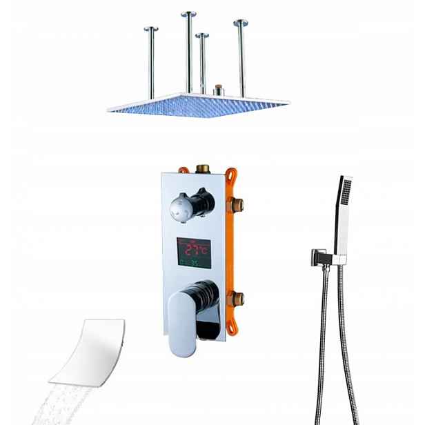 Podomítkový Set Vodopád Led Displej Chrom Dešťová Sprcha 60 CM