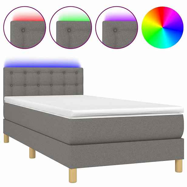 vidaXL Box spring postel s matrací a LED tmavě šedá 90x190 cm textil