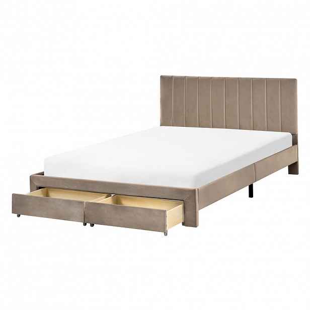 Beliani POSTEL s zásuvkami 140/200 cm Sametová látka Taupe Lonzac