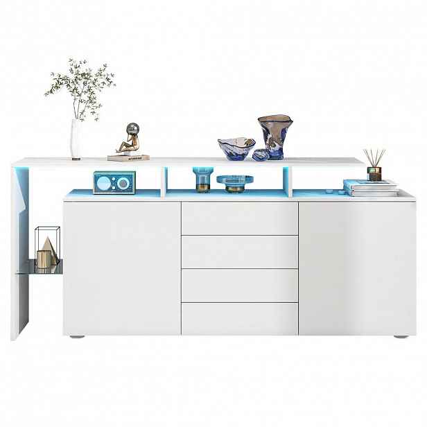 OKWISH KOMODA 160/35/70 cm bílá z dřevotřísky a skla s LED osvětlením a USB