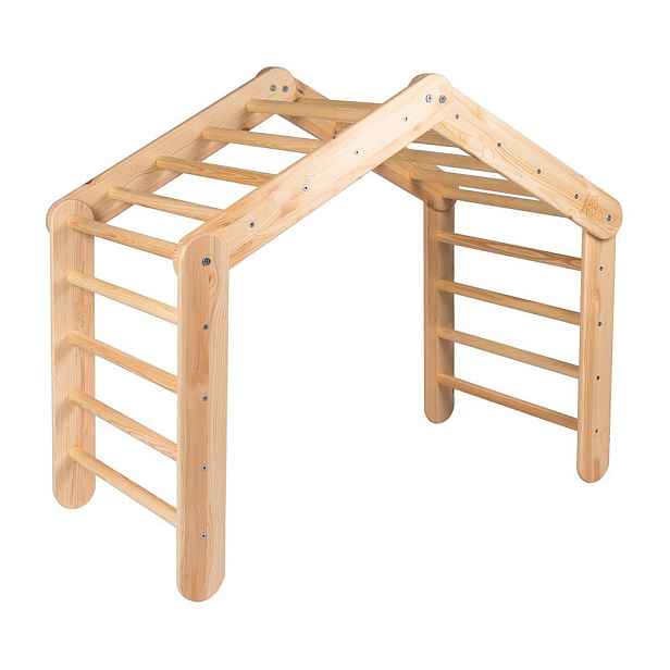 Pikler trojúhelník z borovicového dřeva v přírodní barvě 112x61x94 cm Montessori – Meowbaby