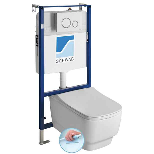 Sapho BELLO závěsné WC Rimless s podomítkovou nádržkou a tlačítkem Schwab, bílá
