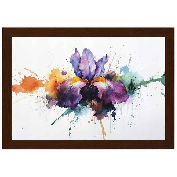 Plakát Rámeček Dřevo Akvarel Příroda Květ Fialový Irys Splash 60x40