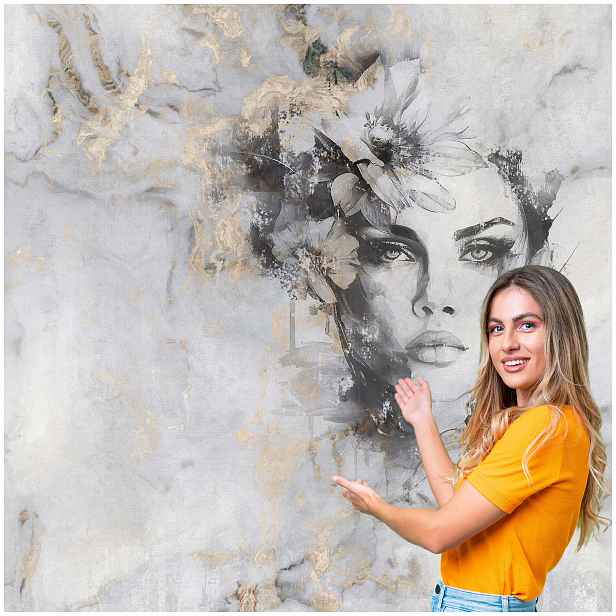 Fototapeta Salon Žena Tvář Beauty Glamour Květiny Beton 490x280 KTBB01W