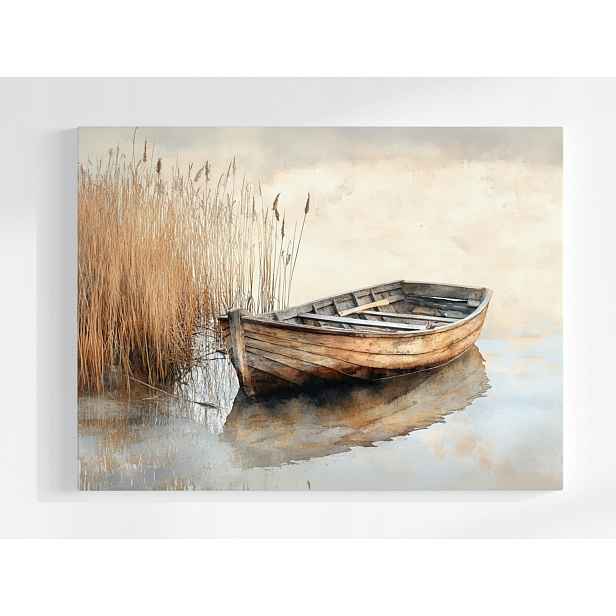 Plakát Pohled Krajina Jezero Voda Loď Loďka Mlha 100x75