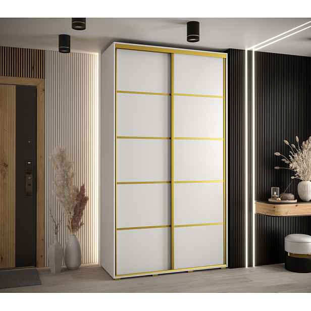 Šatní skříň YVONA 4 - 140/45 cm, bílá / zlatá