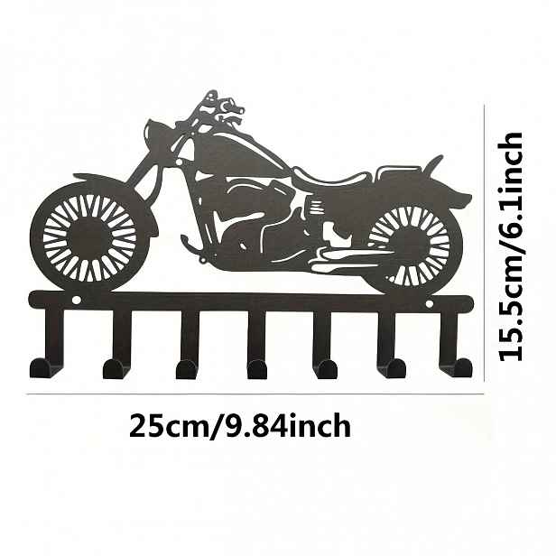 TEMU Nástěnný držák na klíče a háček pro motorky - Odolný litinový držák ve tvaru motorky, vhodný do kuchyně a koupelny, práškový nátěr, vintage