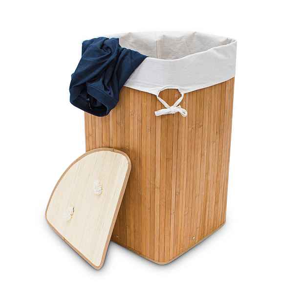 Relaxdays PRÁDELNÍK Přírodní bambus s víkem 60 l