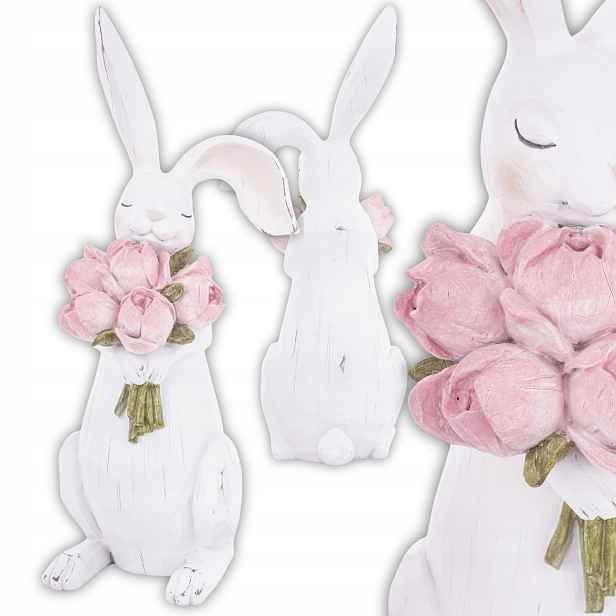 Velikonoční figurka Zajíčka s kyticí tulipánů 45 cm, ozdoba na Velikonoce
