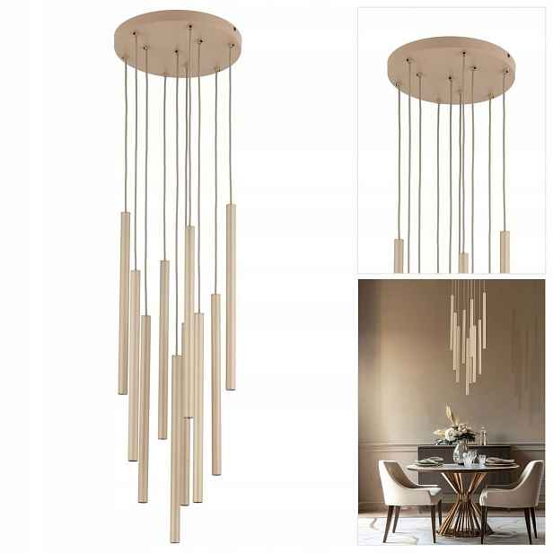 Závěsná béžová lampa Ferro, moderní zlatý lesk nad sálem Tk Lighting