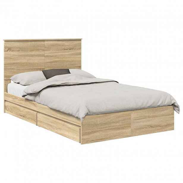 vidaXL Postel s úložným prostorem se zásuvkou Sonoma dub 135 x 190 cm