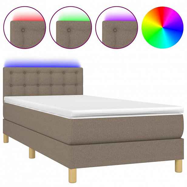 vidaXL Box spring postel s matrací a LED taupe 90x190 cm textil