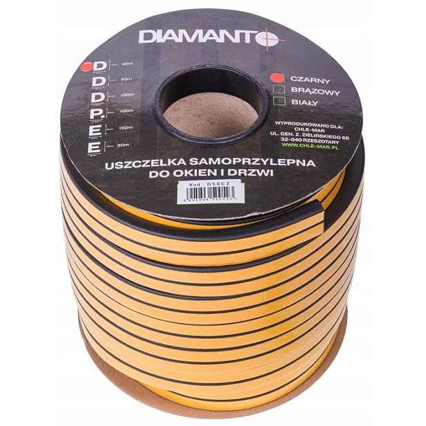 Diamanto Těsnění Profil "D" 9x7,4 mm 100 m Černé Samolepicí Okenní