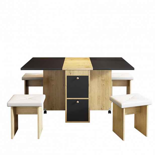 OKWISH JÍDELNÍ set 120/80/75 cm bílá, černá z dřevotřískové desky s klopným a výsuvným stolem