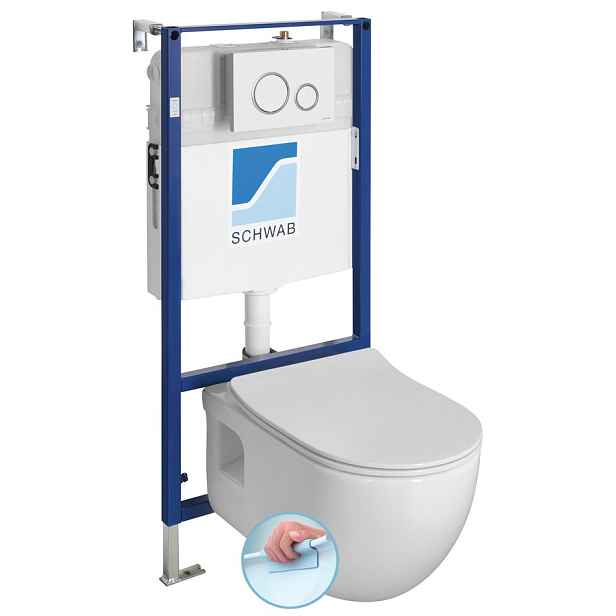 Sapho BRILLA závěsné WC Rimless bílá s podomítkovou nádržkou a tlačítkem Schwab, bílá