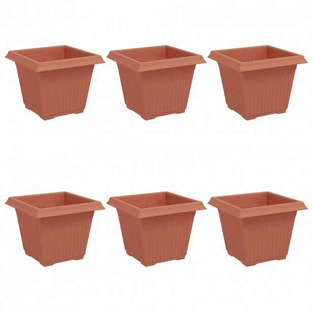 vidaXL Čtvercový květináč 6 ks Cihlově červená 20 x 20 x 16 cm Plast