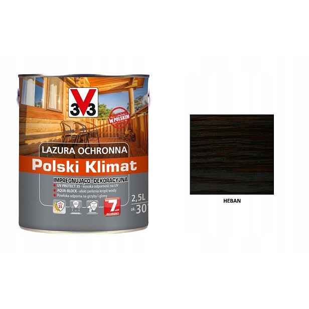Lazura V33 Polský Klima 7 let 2,5 L impregnující Eben satén