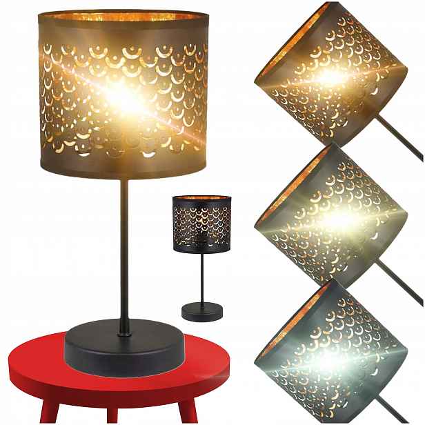 Noční lampa s dekorativním stínítkem, černo-zlatá, moderní stolní lampa