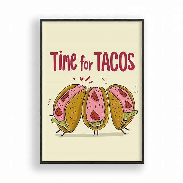 Obraz Tacos Kuchyně Plakát Rámeček Dřevěný Černý 30x42 cm
